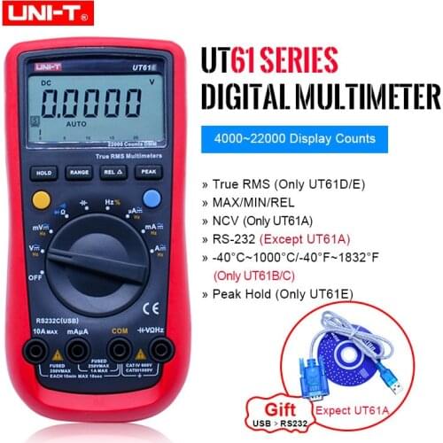 UNI-T UT61E Digital Multimeter Auto Range True RMS UT61A/B/C/D Data hold Diode test buzzer continuity Multimetro+Gift