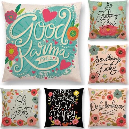 Flower Leaf Decorative Letters Funny Words Romantic Sweet Talk Flower Pattern Cushion Cover Decoration Sofa Throw Pillowcase