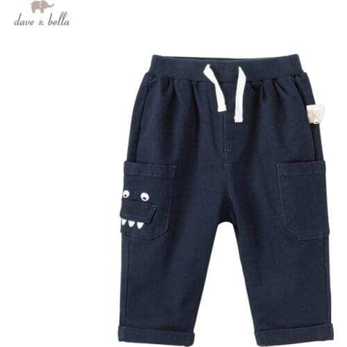 DBA18778 dave bella autumn baby boys fashion cartoon pockets pants children full length kids boy pants infant toddler trousers
