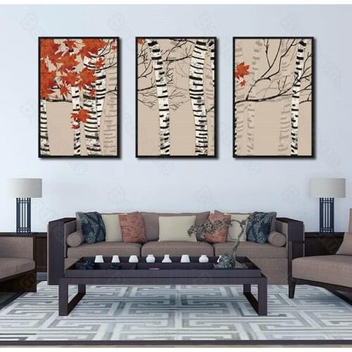 Living Room Decoration Painting Modern New Chinese Style Living Room Bedroom Triptych Canvas Frameless Forest Painting