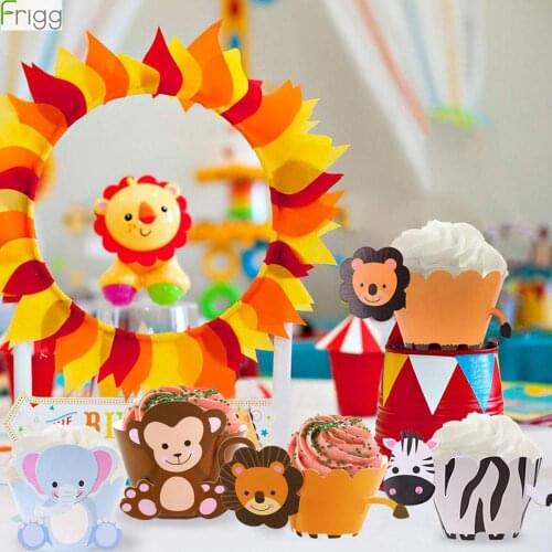 Frigg 24PCS Cartoon Animal Cake Decorating Monkey Fox Cup Cake Wrappers Jungle Safari Birthday Party Decoration Supplies