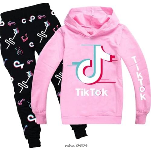 Tik Tok Cotton childrens clothing spring and autumn boys girls hooded long-sleeved sweater trousers sports casual suit