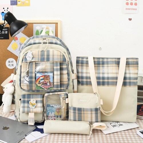 2021 4Pcs/set Canvas School Backpacks Women Lovely School Bags for Teenage Girls Bookbags Students Travel Shoulder Bags Female50