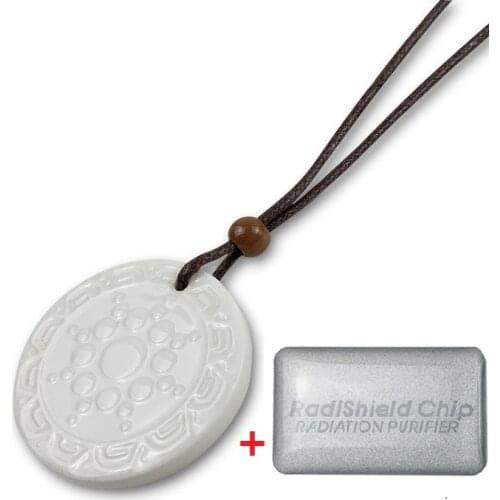 Ceramic Quantum Energy Pendant Necklace Jewelry Health Set with 2 Pieces Anti-Radiation Cell Phone Stickers