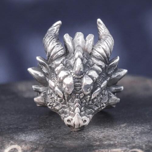 Solid 999 Sterling Silver Thai retro biker punk MENS men dragon head ring rings jewelry gift A4776