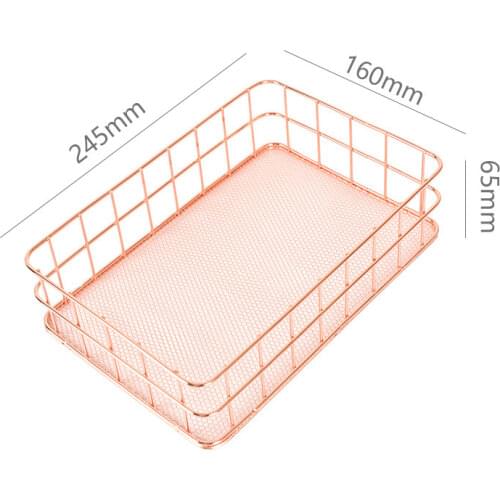 Nordic Style Storage Baskets Rose Gold Iron Tableware Organizer Makeup Brushes Holder Desktop Pen Pot Fruit Pan Bathroom Shelves