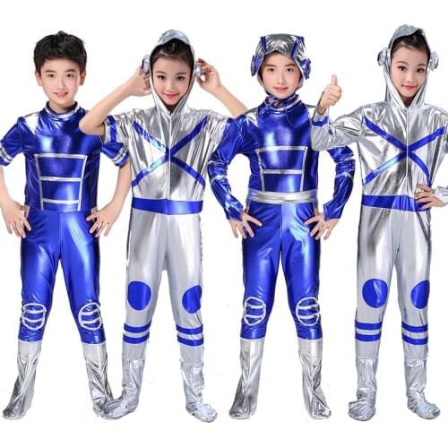 Boy or Girl Silver Robot Costume Leotard Cartoon Stage Dance Wear Clothes For Kids Cosplay Astronaut Spacesuit Modern Costumes