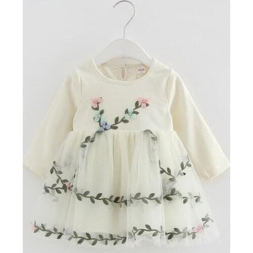 Baby Girl Lace Mesh Princess Dress Flowers Appliques Children Wedding Christening Dress For Kids Party Wear