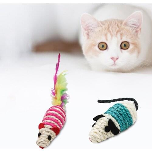 Best Sellers! 1 pet cat toy sisal mouse feather toy cat favorite grabbing toy interactive toy