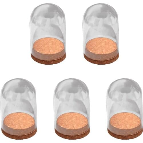 MagiDeal 5Pcs Mini Glass Hemisphere Display Dome Cloche Jar Cover Wood Cork Decor Mini Figurines Miniatures Decor