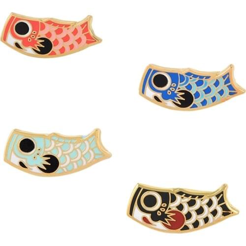 Japanese Koi Metal Enamel Brooch Personality Fashion Color Fish Flag Badge Pin Trendy Costume Backpack Jewelry Accessories Gift