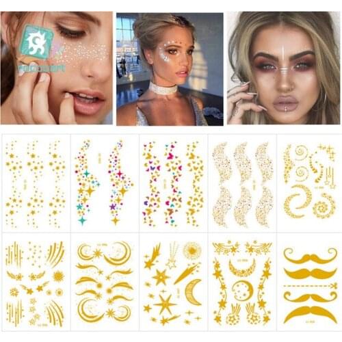Metallic Flash Face Eyes Star Moon Tattoos Brand Glitter Fashionable Freckle Dot Butterfly Temporary Tattoos body Art Tattoos