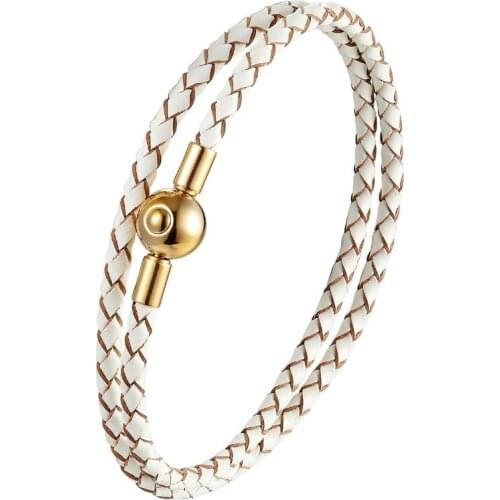 XiongHang Multilayer Genuine Leather Chain Stainless Steel Round Buckle Charms Bracelet Fit Europe Beads Charms Bracelet Jewelry