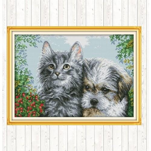 Kitten and Puppy Cotton Thread Embroidery Needlework Sets Wall Home Decor DIY Needlework Crafts Patterns Kits Cross Stitch Kits