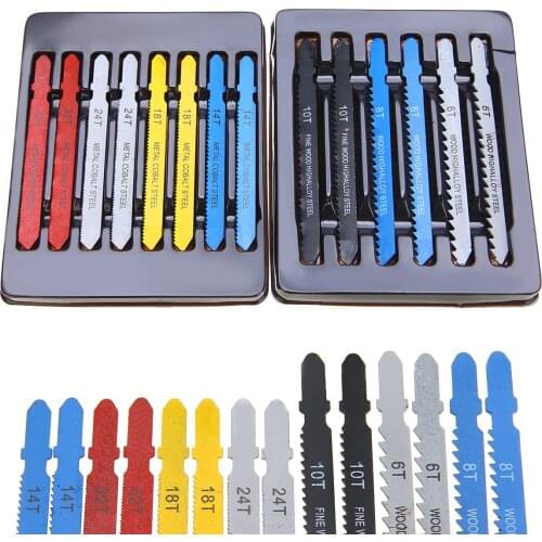 14pcs Jig saw Blade Set Assorted Metal Cobalt Steel T-shank Jigsaw Blade Set Fitting For Plastic Wood Cutting Tools