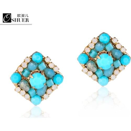 Wholesale handmade fashion jewelry gold color multicolor crystal rhinestone Stud Earrings