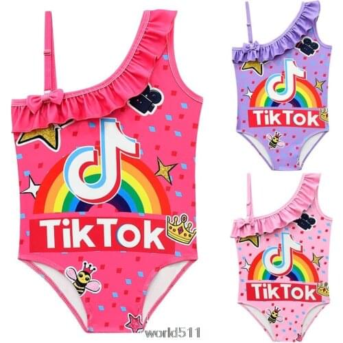 New Girls Swimsuit One Piece Swimsuit Bathing Suit 1-9 Years Ruffle Style Tik Tok Childrens Swimwear One Piece Bathing Suit