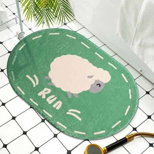 Oval Bathroom Door Entrance Mat Cartoon Animal Bath Rug Bathroom Non-Slip Mat Entrance Door Absorbent Mat Door Cute Mat