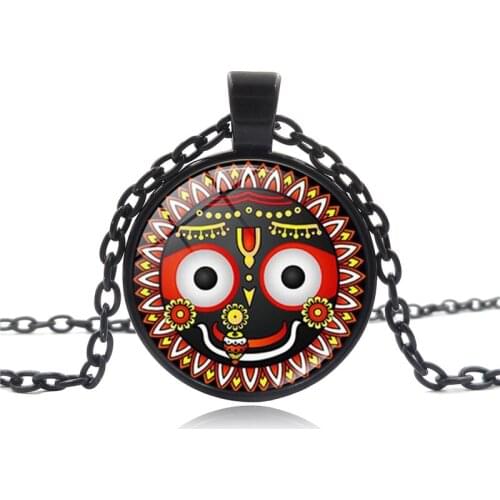 Lord Jagannath Pendant Necklace Yoga Om Puri India Hindu God Glass Cabochon Jewelry Fashion Black Chain Necklace Women