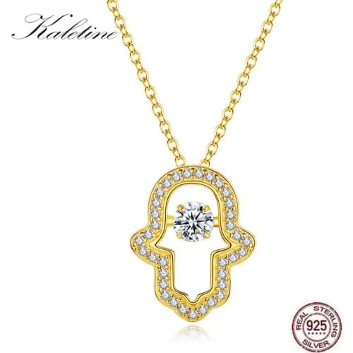 Kaletine 925 Sterling Silver Crystal Evil Eye Hand Hamsa Pendant Necklace Womens Turkish Jewelry Hollow Out Clavicle Link Chain