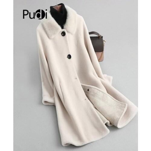 Aorice A19025 Winter Women 100% Real Wool Fur Coat Sheep Shearing Fur Jacket Over Size Parka With Real Mink Fur Collar