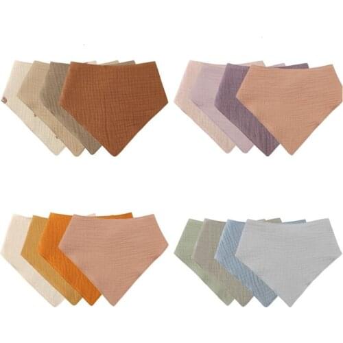 4 Pcs Soft Cotton Triangle Scarf Solid Color Snap Button Bib Baby Feeding Drool Saliva Towel Infants Bandana Burp Cloth for Newb