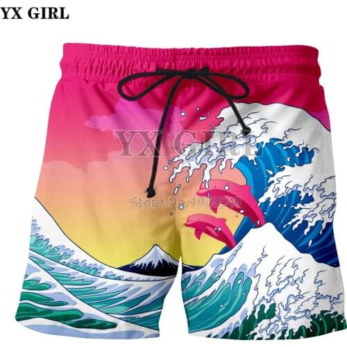 YX GIRL Drop shipping 2018 Summer New Style Mens shorts Waves and dolphins Anime 3D Printed Men/Women casual shorts