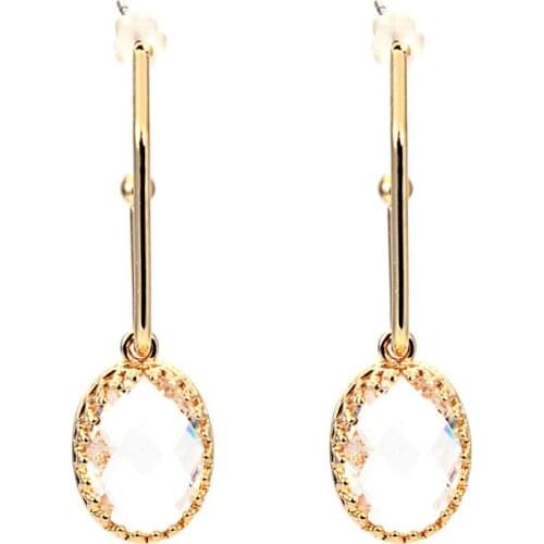 Miasol Luxury Golden Plated Brass Vintage Women Faceted Crystal Cabochon Dangle Girls Earrings Jewelry Gifts