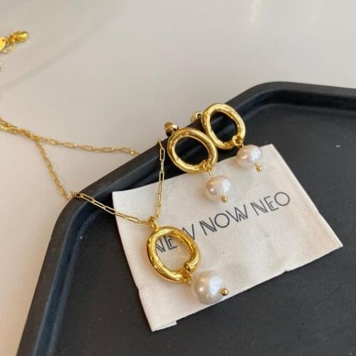 Luxury Jewelry Sets2021 Summer Gold Chain With Pearl Choker Stud Earrings Pendant For Charm Lady Vintage Gift Women Necklace