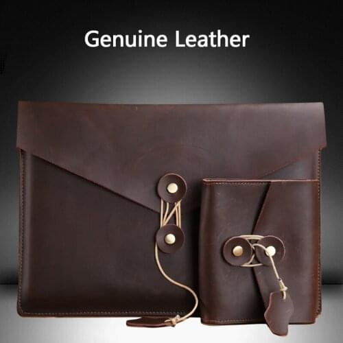 Luxury Genuine Leather Laptop Bag For MacBook Xiaomi HP 11 12 13 13.3 15 15.4 inch Laptop Sleeve Cover Waterproof Notebook Case