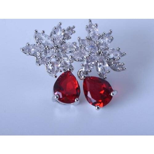 Red Rhinestone Luxury Jewelry Earrings For Women Shaped Fit Female Earring Gift 2021 Wedding Water Drop Brincos