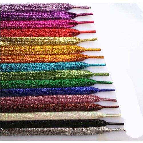 1 Pair Glitter Flat Shoelaces Shiny Gold Silver Thread Shoe Laces Sparkly Bootlaces Colors Shimmering 110cm Shoe Laces Colored