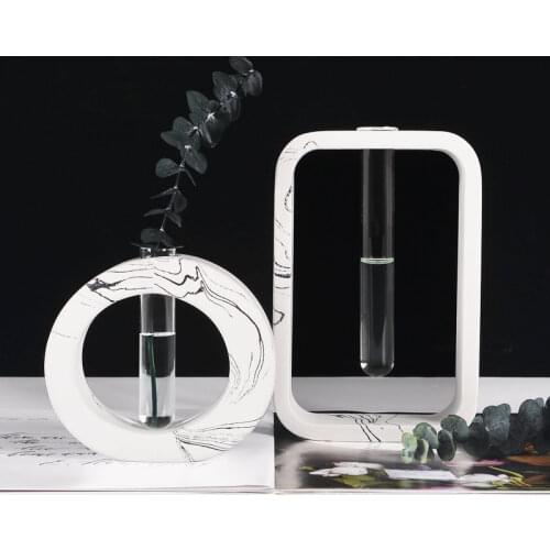 Nordic Marble Pattern Cement Glass Flower Vase Geometric Flowerpot Home Wedding Decoration Accessories For Living room Crafts