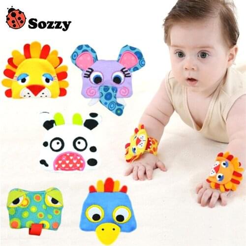 Sozzy Baby Wrist Rattle Toy 1 Pair Cute Animals Figure with Ring Bell Newborn toys 0-12 Months