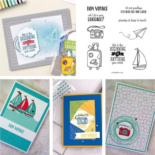 Travel Paper Airplane Suitcase Cutting Dies and Stamps Scrapbook Dariy Decoration Stencil Embossing Template Diy Greeting Card