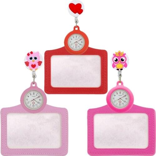 Retractable Silicone Lovely Cute Cartoon Owl Pretty Women Ladies Nurse Doctor Hospital FOB Pocket Watches ID Name Card Holders