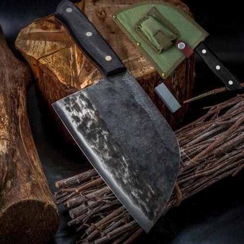 XYj Handmade Butcher Kitchen Chef Knife 3 Pcs Set Full Tang High Carbon Cleaver Free Gift Knife Cover Sheath Sleeve Whetstone