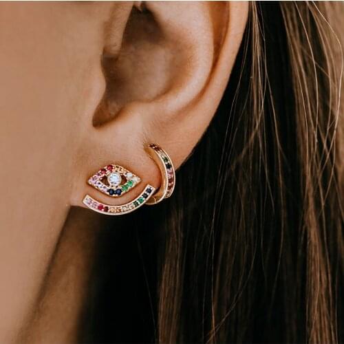 Rainbow cz jewelry summer bright colorful earrings for women female lucky charm Gold filled high quality cz jewelry