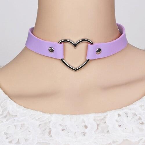 Women Lady Punk Goth Harajuku Grunge PU Leather Rivet Heart Collar Choker Funky Torques Necklace Jewelry C66
