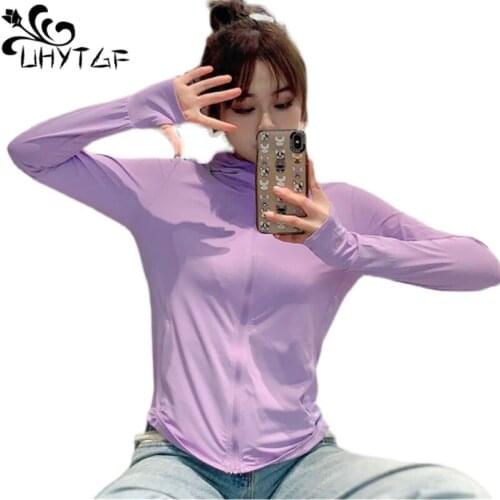 UHYTGF Long-Sleeved Thin Sunscreen Clothing Hooded Outdoor Breathable Summer Jacket Women Anti-UV Ice Silk Loose Short Coat 1625