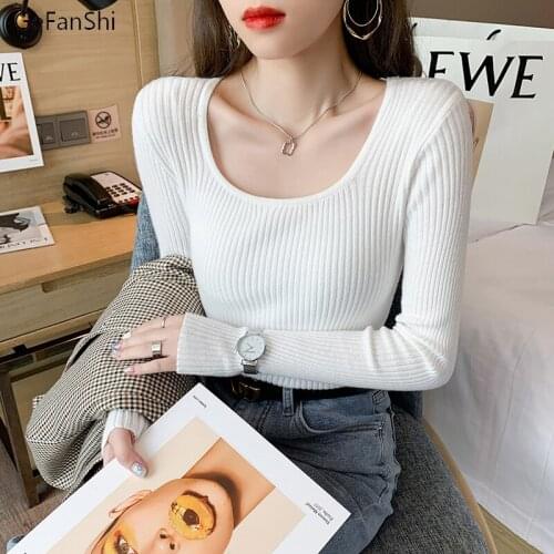 Woman Sweaters Autumn Winter Slim Knitted Top Sweater Elegant Fashion Brief Women Clothing Sexy Bastic Sweater Black