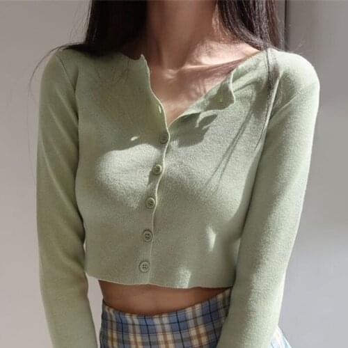 Women Sweater Spring Autumn Casual Sweater Short Style Tops Ladies Round Neck Cardigans Single Breasted Slim Sweater Female