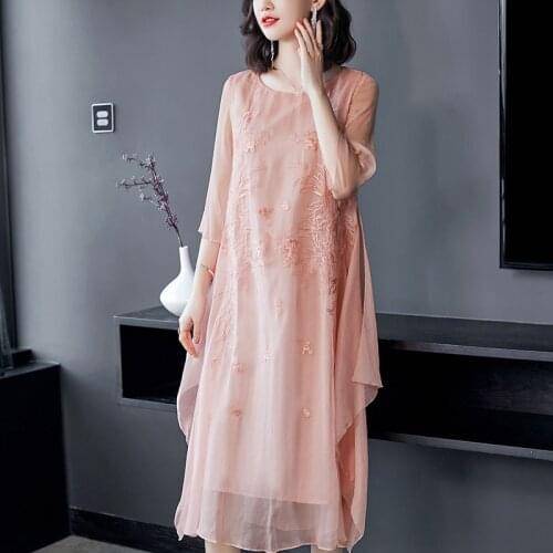 High Quality Summer Dress 2021 Elegant Silk Dress Female Long Dresses for Women Casual Chinese Style Vestido De Mujer Pph4444