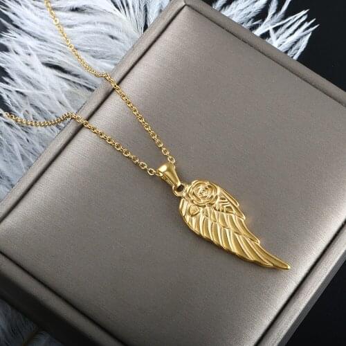 ZMFashion Vintage Fashion Personality Feather Rose Wing Pendant Stainless Steel DIY Gold Punk Gothic Wicca Accessories Wholesale