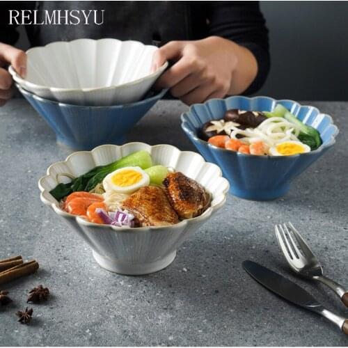 1PC RELMHSYU Japanese Style Ceramic Solid Fruit Salad Dessert Soup Noodle Dinner Bowl Household Tableware