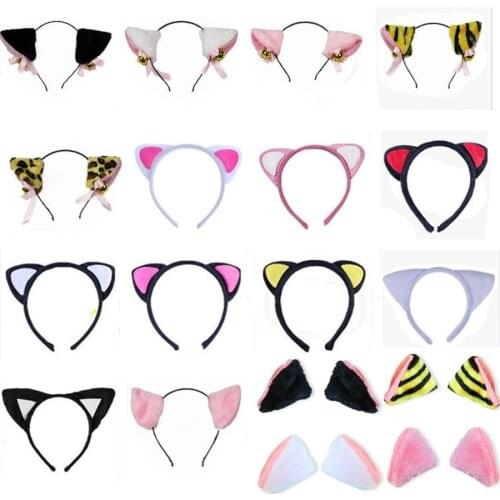 10 Pieces Halloween Cartoon Anime Cosplay Costume Bell Cat Fox Ear Leopard Tiger Headband Cosplay Plush Girl Headwear