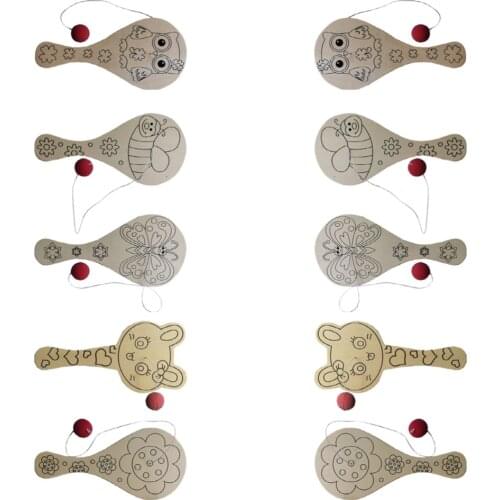 10PCS Hand-Painted Wooden Racket Kids Game Props Children Cartoon DIY Painting Graffiti for Kindergarten (Mixed Style)