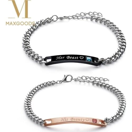 2Pcs/Set DIY Her King His Queen Couple Bracelets Stainless Steel Crytal Crown Charm Bracelets For Women Men Jewelry