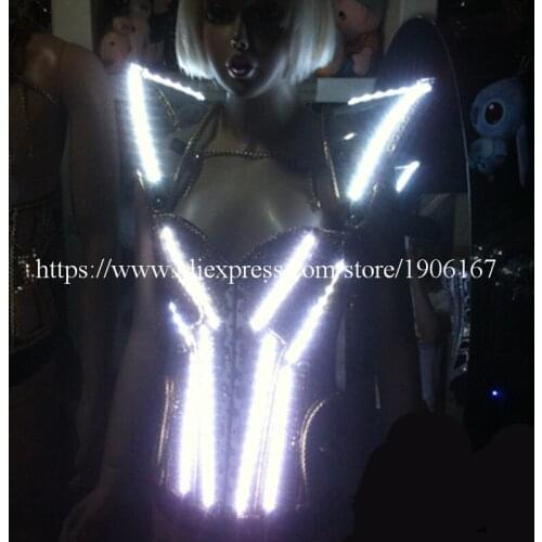 2015 Newest Led Luminous Stage Show Women Costume LED Mens Clothing DJ Suits Evening Dress Party Supplies