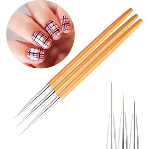 3Pcs/set Nail Art Lines Painting Pen Metal Gold Brush High Quality UV Gel Polish Tips 3D Design Manicure Drawing Tools Kit 3size